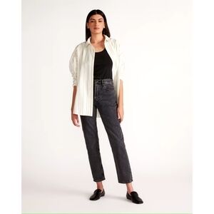 Everlane Jeans Button Fly 90s Cheeky Straight High Rise Washed Black NEW